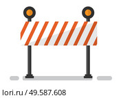 Construction barrier equipment, striped fencing sign on white. Warning of reconstruction, barricade for building site, boundary symbol, engineering vector. Building Site, Barrier Equipment, Building Vector. Стоковая иллюстрация, агентство Ingram Publishing / Фотобанк Лори