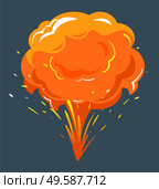 Big explosion with orange cloud of dust. Isolated bang in motion with fire, bright and radial bursting. Nuclear or chemical outburst of energy. Vector illustration of flash point in flat style. Big Explosion, Bright Bang with Orange Cloud. Стоковая иллюстрация, агентство Ingram Publishing / Фотобанк Лори