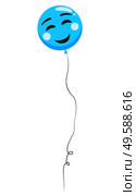 Blue smiling happy face helium balloon on black string isolated on white. Emoticon photozone accessory for birthday parties, anniversary celebrations, cute little holiday gift vector illustration. Blue Smiling Face Helium Balloon Vector Image. Стоковая иллюстрация, агентство Ingram Publishing / Фотобанк Лори