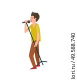 Music performance concert man with microphone vector. Isolated stylish man with mike musician vocalist with mic entertaining people, person at karaoke. Music Performance Concert Man with Microphone. Стоковая иллюстрация, агентство Ingram Publishing / Фотобанк Лори