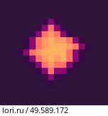 Game prize, pixelated light or burst on purple, laser award, symbol of level, geometric explosion, pixel-art shape, space equipment, trophy led, app vector. Pixelated Game, Geometric Explosion, Led Vector. Стоковая иллюстрация, агентство Ingram Publishing / Фотобанк Лори