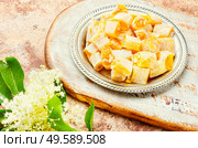 Traditional oriental sweetness,Turkish delight lokum with elderberry flavor.Eastern sweets. Sweet turkish delight. Стоковое фото, агентство Ingram Publishing / Фотобанк Лори