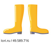 Waterproof yellow wellingtons for rainy and wet weather or works in humid territories. Gumboot for protection of water and liquids isolated icon. Footwear made of rubber, vector in flat style. Rubber Wellingtons or Gumboot for Water Protection. Стоковая иллюстрация, агентство Ingram Publishing / Фотобанк Лори