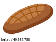 Homemade loaf of rye bread. Isolated icon of brown bread with crust. Product for sale at bakery shop. Tasty nutritional meal in closeup. Fresh baked food with ornament on top. Vector in flat. Loaf of Rye Bread, Whole Piece of Baked Product. Стоковая иллюстрация, агентство Ingram Publishing / Фотобанк Лори