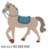 Gray horse with seat isolated cartoon animal in flat style. Vector equestrian sport stallion, side view of man with bridle headgear used to control animal. Gray Horse with Seat Isolated Cartoon Animal Pet. Стоковая иллюстрация, агентство Ingram Publishing / Фотобанк Лори