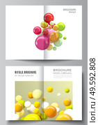 Vector layout of two A4 cover mockup templates for bifold brochure, flyer, magazine, cover design, book design. Abstract vector futuristic background with colorful 3d spheres, glossy bubbles, balls. Vector layout of two A4 cover mockup templates for bifold brochure, flyer, magazine, cover design, book design. Abstract vector futuristic background with colorful 3d spheres, glossy bubbles, balls. Стоковая иллюстрация, агентство Ingram Publishing / Фотобанк Лори