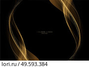 Abstract shiny color gold wave design element on dark background. Fashion flow lines for cosmetic gift voucher, website and advertising. Awarding the nomination ceremony luxury background with golden glitter sparkles. Vector design. Abstract shiny color gold wave luxury background with golden glitter sparkles. Стоковая иллюстрация, агентство Ingram Publishing / Фотобанк Лори