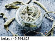 Dried sage leaves in bowl.Salvia in herbal medicine. Dried salvia or sage. Стоковое фото, агентство Ingram Publishing / Фотобанк Лори