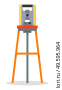 Tachymeter isolated on white. Device for measuring angles and distances apparatus vector illustration. Geodesic instrument geodimeter on a special stand tripod. Optical device flat vector illustration. Tachymeter isolated on white. Device for measuring angles and distances vector illustration. Стоковая иллюстрация, агентство Ingram Publishing / Фотобанк Лори
