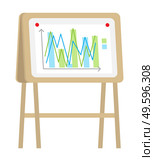 Vector icon of wooden flipchart with chart, graphs, data, arrows, infographics. Business presentation at board. Report screen with statistics, business strategy, financial plan. Isolated wooden board. Vector icon of wooden flipchart with chart, graph, data, arrows, infographics, business presentation. Стоковая иллюстрация, агентство Ingram Publishing / Фотобанк Лори