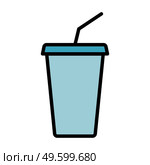 Colored Disposable cup with lid and straw. Simple food icon in trendy line style isolated on white background for web apps and mobile concept. Vector Illustration. EPS10. Disposable cup with lid and straw. Simple food icon in trendy line style isolated on white background for web apps and mobile concept. Стоковая иллюстрация, агентство Ingram Publishing / Фотобанк Лори
