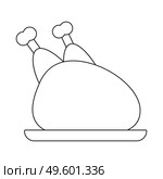 Chicken carcass on a plate with legs, black and white icon. Vector Illustration. EPS10. Chicken carcass on a plate with legs, black and white icon. Vector Illustration. Стоковая иллюстрация, агентство Ingram Publishing / Фотобанк Лори
