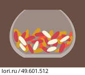 Candy in bowl, lollipops in deep transparent vase. Sweetmeats colorful pieces. Sweet candy with filling flat vector illustration. Candy store decor element, bakery production traditional delicious. Candy in bowl, lollipops in deep transparent vase. Sweetmeats colorful pieces with filling. Стоковая иллюстрация, агентство Ingram Publishing / Фотобанк Лори