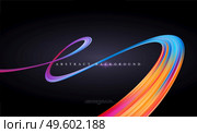 Modern trending abstract black background with curving bright full color ribbon of liquid paint. Template for design presentation, flyer, card, web page. Vector illustration EPS10. Modern trending abstract black background with curving bright full color ribbon of liquid paint. Template for design presentation, flyer, card, web page. Vector illustration. Стоковая иллюстрация, агентство Ingram Publishing / Фотобанк Лори