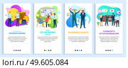 Business giants vector, crowdfunding and cozy coworking center for workers, hipster animals busy with working tasks, conference meeting. Website or slider app, landing page flat style. Crowdfunding and Business Giants, Coworkers Set. Стоковая иллюстрация, агентство Ingram Publishing / Фотобанк Лори