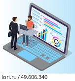 Expert worker evaluate statistics. Concepts for business analysis and planning consulting team work vector illustration. Financial research with data indicators. Business man doing data analysis. Expert worker evaluate statistics. Concepts for business analysis and planning consulting team work. Стоковая иллюстрация, агентство Ingram Publishing / Фотобанк Лори