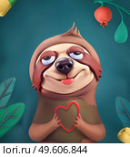 Sloth cartoon character. Cute animals 3d vector plasticine art illustration. Greeting card. Стоковая иллюстрация, агентство Ingram Publishing / Фотобанк Лори