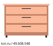 Wooden light brown chest of drawers. Made of natural materials. Bedside table, commode furniture isolated on white. Furnishing for interior decoration of a living room or office vector illustration. Wooden light brown chest of drawers. Made of natural materials. Bedside table, commode furniture. Стоковая иллюстрация, агентство Ingram Publishing / Фотобанк Лори