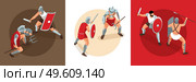 Isometric ancient rome gladiators design concept with square compositions of duel battles with fighting warrior characters vector illustration. Ancient Gladiators Design Concept. Стоковая иллюстрация, агентство Ingram Publishing / Фотобанк Лори