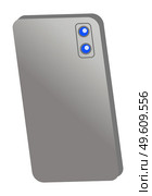 Large gray metal or plastic smartphone case with two blue main cameras. Take videos, photos on your smartphone. Modern electronic device. Blogging, streaming, video broadcasting. Flat vector image i. Gray metal or plastic smartphone case with cameras. Video shooting, photo, blogging. Flat image. Стоковая иллюстрация, агентство Ingram Publishing / Фотобанк Лори