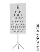 Snellen hart vector illustration. Equipment for examination of eyesight isolated on white background. Table with letters and symbols on an iron stand. Element of the ophthalmologist s office interior. Snellen hart vector illustration. Equipment to examine of eyesight isolated on white background. Стоковая иллюстрация, агентство Ingram Publishing / Фотобанк Лори