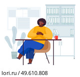 Man wearing casual clothes sitting at his empty office desk. Break time worker sitting drinking coffee resting. Businessman came to meeting with a partner waiting him in the reception room. Man wearing casual clothes sitting at his office desk. Break time worker sitting drinking coffee. Стоковая иллюстрация, агентство Ingram Publishing / Фотобанк Лори