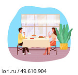 Italian family is spending time together. Dining table with pasta and snack. People are eating traditional italian dishes. Characters are drinking wine. Couple on a date in food establishment. People eating italian dishes. Family having dinner outdoors. Couple on a date in food establishment. Стоковая иллюстрация, агентство Ingram Publishing / Фотобанк Лори