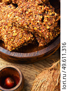 Diet biscuits made from seeds, dried fruits and coconut.Tasty cookie. Delicious vegan cookies. Стоковое фото, агентство Ingram Publishing / Фотобанк Лори