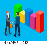 Handshake of two businessman vector illustration. Successful partnership, business people cooperation agreement, teamwork solution, mutually beneficial collaboration increase profits and profitability. Handshake of two businessman. Successful partnership, business people cooperation agreement. Стоковая иллюстрация, агентство Ingram Publishing / Фотобанк Лори
