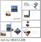 Vector layouts of modern social network mockups in popular formats with geometric simple shapes, lines and photo place for cover design, website design, website backgrounds or advertising mockups. Vector layouts of modern social network mockups in popular formats with geometric simple shapes, lines and photo place for cover design, website design, website backgrounds or advertising mockups. Стоковая иллюстрация, агентство Ingram Publishing / Фотобанк Лори