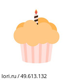 Cupcake with fondant and one candle. Vector illustration. EPS10. Стоковая иллюстрация, агентство Ingram Publishing / Фотобанк Лори