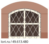 Transparent double plastic window with metal mesh in brown wall flat vector illustration. Window with spros for building fitted with glass in a frame. Home, office design for residential project. Transparent double plastic window with metal mesh in brown wall flat vector illustration. Стоковая иллюстрация, агентство Ingram Publishing / Фотобанк Лори
