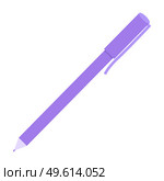 Purple writing instrument with paste inside vector illustration. A pen with a cap and a clue to hang it on paper. An invention for writing on light paper. Ballpoint pan isolated on white background. Purple writing instrument with paste inside. A pen with a cap isolated on white background. Стоковая иллюстрация, агентство Ingram Publishing / Фотобанк Лори
