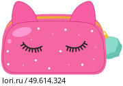 A pink bag for cosmetics with make up concept. Container for storage of cosmetic products. Cute funny beautician with ears and eyes and a womens makeup supplies isolated on white background. A pink bag for cosmetics with make up concept. Container for storage of cosmetic products. Стоковая иллюстрация, агентство Ingram Publishing / Фотобанк Лори