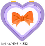 A lilac bag for cosmetics with make up concept. Container for storage of cosmetic products. Cute funny beautician with gold bow, womens makeup supplies in the shape of a heart isolated on white. A lilac bag for cosmetics with make up concept. Container for storage of cosmetic products. Стоковая иллюстрация, агентство Ingram Publishing / Фотобанк Лори