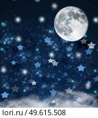 blue christmas and new years stars on blue with full moon and clouds background. christmas stars and moon background. Стоковое фото, агентство Ingram Publishing / Фотобанк Лори
