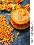 Healthy sea buckthorn jam. Homemade berry jam. Preserved berry. Homemade sea buckthorn jam. Стоковое фото, агентство Ingram Publishing / Фотобанк Лори