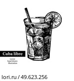 Hand drawn sketch cocktail cuba libre vintage isolated object. Vector illustration. Стоковая иллюстрация, агентство Ingram Publishing / Фотобанк Лори