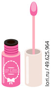 Opened pink lip gloss tube with a sponge brush. Lip cream plastic opaque bottle of rose color with a screw cap isolated on white. Lip care cosmetic accessory. Lipstick, pomade paints lips does makeup. Opened pink lip gloss tube with a sponge brush. Lip cream plastic opaque bottle of rose color. Стоковая иллюстрация, агентство Ingram Publishing / Фотобанк Лори