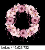 Beautiful wreath  with  chrysanthemum and roses flowers. Illustration. Beautiful wreath  with  chrysanthemum and roses flowers. . Стоковое фото, агентство Ingram Publishing / Фотобанк Лори