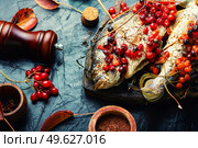 Grilled dorado with autumn berries. Fried fish with viburnum.. Baked fish in viburnum syrup. Стоковое фото, агентство Ingram Publishing / Фотобанк Лори
