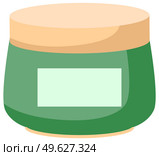Cream or powder in plastic green container. Skin care product flat vector illustration. Jar with lid and sticker. Cosmetic crisper packaging mockup for design. Cream jar isolated on white background. Cream, gel or powder in plastic green container. Skin care product flat vector illustration. Стоковая иллюстрация, агентство Ingram Publishing / Фотобанк Лори