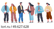 Handshake of two partners, successful deal, contract, office workers shaking hands, women and men, agreement, contract, teamwork, partnership, colleagues handshaking, isolated cartoon characters. Handshake of two partners, successful deal, contract, office workers shaking hands, women and men. Стоковая иллюстрация, агентство Ingram Publishing / Фотобанк Лори