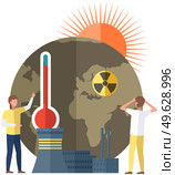 Earth is victim of global warming. Save planet concept. People make world suffer from destroyed soils and radiation emissions. Temperature of land is rising. Factories and smoke pollute planet. People make planet suffer from destroyed soils and radiation. Earth is victim of global warming. Стоковая иллюстрация, агентство Ingram Publishing / Фотобанк Лори
