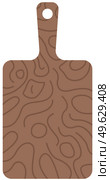 Wooden cutting board with long handle. Kitchenware isolated on white background. Kitchen and cooking equipment flat vector illustration. Kitchen board with patterns. Wooden utensils for serving. Wooden cutting board with handle vector illustration. Kitchenware isolated on white background. Стоковая иллюстрация, агентство Ingram Publishing / Фотобанк Лори
