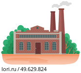 Mills and factories polluting environment. Industrial structures with pipes and smoke with gray clouds. Production piping pollute the atmosphere. Industrial plant on nature background with trees. Mills and factories polluting environment. Industrial structures with pipes and gray smoke. Стоковая иллюстрация, агентство Ingram Publishing / Фотобанк Лори