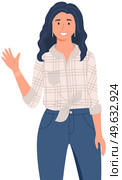 People greeting gesture. Nations representatives waving hand saying hi. Women say hello. People waving hands and gesturing in friendly way. Characters wave their hand and say welcome hi. Woman greeting gesture. Nations representatives waving hand saying hello. Стоковая иллюстрация, агентство Ingram Publishing / Фотобанк Лори