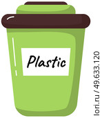 Green trash can with inscription for collecting plastic garbage, zero waste concept isolated on white. People sort trash care for environment. Healthy world and humanity. Plastic rubbish in dumpster. Green large trash can with inscription for collecting plastic garbage, zero waste concept. Стоковая иллюстрация, агентство Ingram Publishing / Фотобанк Лори