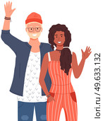 People greeting gesture. Different nations representatives waving hand saying hi. Men, women say hello. People waving hands and gesturing in friendly way. Characters wave their hand and say welcome hi. People greeting gesture. Different nations representatives waving hand saying hello. Стоковая иллюстрация, агентство Ingram Publishing / Фотобанк Лори