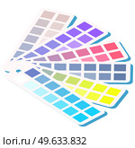 Color guide with palette of paint samples isolated on white background. Realistic color palette icon in flat cartoon style. Sample colors catalog. Set of shades of ink for printing vector illustration. Color guide with palette of paint samples isolated on white background. Set of shades of ink. Стоковая иллюстрация, агентство Ingram Publishing / Фотобанк Лори